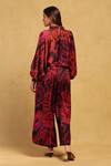 Shop_Ritu Kumar_Red Satin Print Abstract Floral High Neck Top With Pant _at_Aza_Fashions