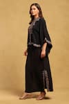 Ritu Kumar_Black Viscose Crepe Embroidery Paisley Vine Mandarin Sophie Top With Skirt _Online_at_Aza_Fashions