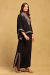 Buy_Ritu Kumar_Black Viscose Crepe Embroidery Paisley Vine Mandarin Sophie Top With Skirt _Online_at_Aza_Fashions