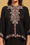 Shop_Ritu Kumar_Black Viscose Crepe Embroidery Paisley Vine Mandarin Sophie Top With Skirt _Online_at_Aza_Fashions
