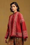 Ritu Kumar_Pink Cotton Embroidery Abstract Vine Stand Collar Peru Jacket _Online_at_Aza_Fashions