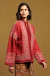 Buy_Ritu Kumar_Pink Cotton Embroidery Abstract Vine Stand Collar Peru Jacket _Online_at_Aza_Fashions