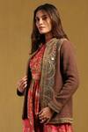 Buy_Ritu Kumar_Brown Cotton Embroidery Scallop Bloom Open Neck Yale Jacket _Online_at_Aza_Fashions