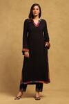 Buy_Ritu Kumar_Black Rayon Slub Woven Ikat Notched Neckline Kurta And Pant Set _at_Aza_Fashions