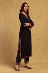 Buy_Ritu Kumar_Black Rayon Slub Woven Ikat Notched Neckline Kurta And Pant Set _Online_at_Aza_Fashions
