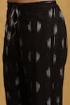 Ritu Kumar_Black Rayon Slub Woven Ikat Notched Neckline Kurta And Pant Set _at_Aza_Fashions