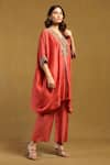 Buy_Ritu Kumar_Pink Viscose Crepe Embroidery Sequin V Neck Yoke Kurta And Pant Set _Online_at_Aza_Fashions