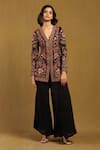 Buy_Ritu Kumar_Black Viscose Chiffon Embroidery Resham V Velentine Floral Kurta And Sharara Set _at_Aza_Fashions