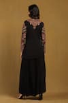 Shop_Ritu Kumar_Black Viscose Chiffon Embroidery Resham V Velentine Floral Kurta And Sharara Set _at_Aza_Fashions