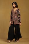 Ritu Kumar_Black Viscose Chiffon Embroidery Resham V Velentine Floral Kurta And Sharara Set _Online_at_Aza_Fashions