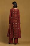 Shop_Ritu Kumar_Red Cotton Silk Jacquard Printed Geometric V Neck Kinnauri Kurta Set _at_Aza_Fashions