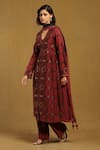 Ritu Kumar_Red Cotton Silk Jacquard Printed Geometric V Neck Kinnauri Kurta Set _Online_at_Aza_Fashions
