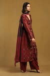 Buy_Ritu Kumar_Red Cotton Silk Jacquard Printed Geometric V Neck Kinnauri Kurta Set _Online_at_Aza_Fashions