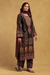 Buy_Ritu Kumar_Black Cotton Voile Printed Floral Stripe Round Kiraj Kurta Set _Online_at_Aza_Fashions