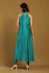 Shop_Ritu Kumar_Blue Poly Dupion Embroidery Sequin Halter Neck Kurta Set _at_Aza_Fashions