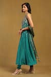 Ritu Kumar_Blue Poly Dupion Embroidery Sequin Halter Neck Kurta Set _Online_at_Aza_Fashions