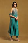 Buy_Ritu Kumar_Blue Poly Dupion Embroidery Sequin Halter Neck Kurta Set _Online_at_Aza_Fashions