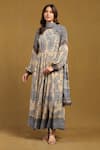 Buy_Ritu Kumar_Beige Viscose Crepe Printed Paisley Round High Neck Sulawasi Anarkali Set _at_Aza_Fashions