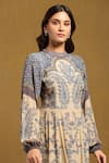 Shop_Ritu Kumar_Beige Viscose Crepe Printed Paisley Round High Neck Sulawasi Anarkali Set _Online_at_Aza_Fashions