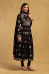 Buy_Ritu Kumar_Black Viscose Crepe Printed Floral Round Madhura Anarkali Set _Online_at_Aza_Fashions