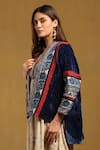 Ritu Kumar_Blue Silk Velvet Open Azra Jacket _Online_at_Aza_Fashions