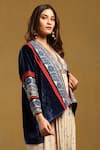 Buy_Ritu Kumar_Blue Silk Velvet Open Azra Jacket _Online_at_Aza_Fashions