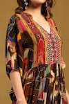 Shop_Ritu Kumar_Brown Viscose Crepe Embroidered Patchwork V Neck Kaftan Dress _Online_at_Aza_Fashions