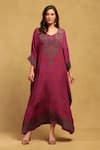 Buy_Ritu Kumar_Pink Viscose Crepe V Neck Aboriginal Paisley Pattern Kaftan With Camisole _at_Aza_Fashions