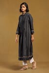 Ritu Kumar_Blue Cotton Yarn Dyed Collared Nirvi Kurta _Online_at_Aza_Fashions