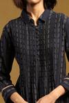 Shop_Ritu Kumar_Blue Cotton Yarn Dyed Collared Nirvi Kurta _Online_at_Aza_Fashions