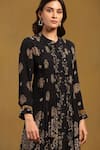 Shop_Ritu Kumar_Black Viscose Crepe Collared Madhura Floral Paisley Pattern Kurta _Online_at_Aza_Fashions