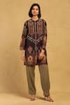Buy_Ritu Kumar_Black Cotton Voile Mandarin Collar Kiraj Asymmetric Kurta _at_Aza_Fashions