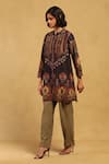 Ritu Kumar_Black Cotton Voile Mandarin Collar Kiraj Asymmetric Kurta _Online_at_Aza_Fashions