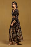 Ritu Kumar_Black Cotton Voile Collared V Gopuram Abstract Pattern Maxi Dress _Online_at_Aza_Fashions