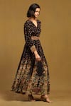 Buy_Ritu Kumar_Black Cotton Voile Collared V Gopuram Abstract Pattern Maxi Dress _Online_at_Aza_Fashions