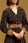 Shop_Ritu Kumar_Black Cotton Voile Collared V Gopuram Abstract Pattern Maxi Dress _Online_at_Aza_Fashions