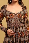 Shop_Ritu Kumar_Brown Viscose Chiffon Printed Geometric Sweetheart Meraki Maxi Dress _Online_at_Aza_Fashions