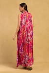 Shop_Ritu Kumar_Fuchsia Viscose Chiffon Printed Abstract High Neck Phoenix Shift Dress _at_Aza_Fashions