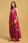 Ritu Kumar_Fuchsia Viscose Chiffon Printed Abstract High Neck Phoenix Shift Dress _Online_at_Aza_Fashions