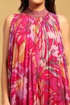 Shop_Ritu Kumar_Fuchsia Viscose Chiffon Printed Abstract High Neck Phoenix Shift Dress _Online_at_Aza_Fashions