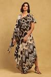 Buy_Ritu Kumar_Black Viscose Crepe Printed Geometric Asymmetric Meraki Kimono Sleeves Dress _at_Aza_Fashions