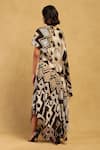 Shop_Ritu Kumar_Black Viscose Crepe Printed Geometric Asymmetric Meraki Kimono Sleeves Dress _at_Aza_Fashions