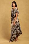 Ritu Kumar_Black Viscose Crepe Printed Geometric Asymmetric Meraki Kimono Sleeves Dress _Online_at_Aza_Fashions