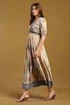 Ritu Kumar_Beige Viscose Crepe Printed Paisley V Neck Sulawasi Maxi Dress _Online_at_Aza_Fashions