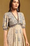 Shop_Ritu Kumar_Beige Viscose Crepe Printed Paisley V Neck Sulawasi Maxi Dress _Online_at_Aza_Fashions