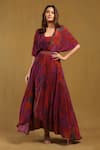 Buy_Ritu Kumar_Pink Viscose V-neck Dewey Asymmetric Printed Dress _at_Aza_Fashions