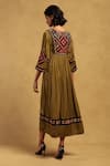 Shop_Ritu Kumar_Green Viscose Satin Dobby Embroidered Geometric Round Millary Placement Dress _at_Aza_Fashions