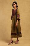 Ritu Kumar_Green Viscose Satin Dobby Embroidered Geometric Round Millary Placement Dress _Online_at_Aza_Fashions