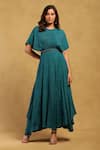 Buy_Ritu Kumar_Green Dress Viscose Satin Dobby Embellished Pleat Round Shell With Bustier _at_Aza_Fashions