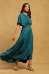 Buy_Ritu Kumar_Green Dress Viscose Satin Dobby Embellished Pleat Round Shell With Bustier _Online_at_Aza_Fashions